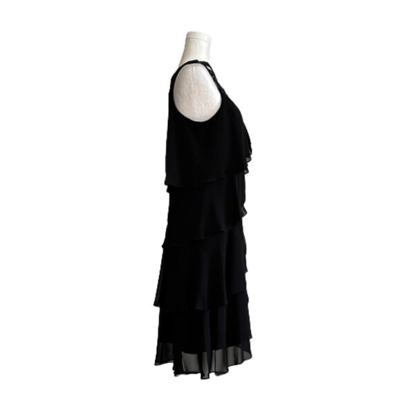 SLNY Dress Black Chiffon Beaded Neckline Sleeveless Tiered Ruffle Size 10 NEW - Picture 7 of 12